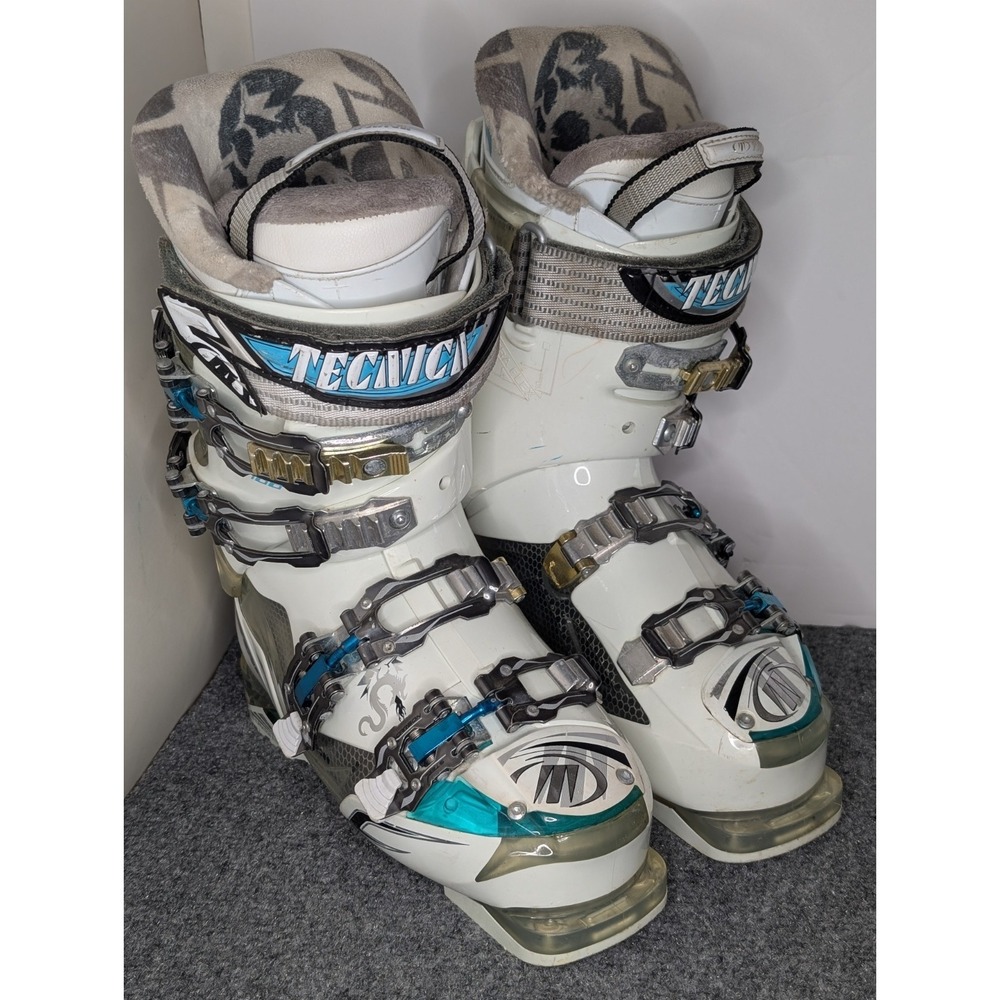 Tecnica Dragon 100 Ski Boots Women's 6.5 (23.5 275mm) White Teal Anti Vibration‎